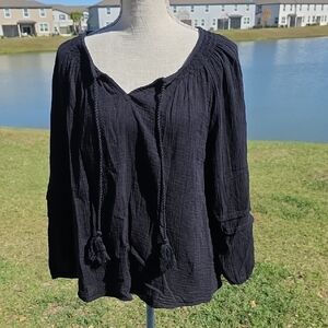 Wonderly Black Women's Blouse with Tassel Detail